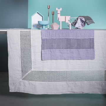 Rectangular tablecloth with square embroidery * while stocks last by LA FABBRICA DEL LINO - view 2