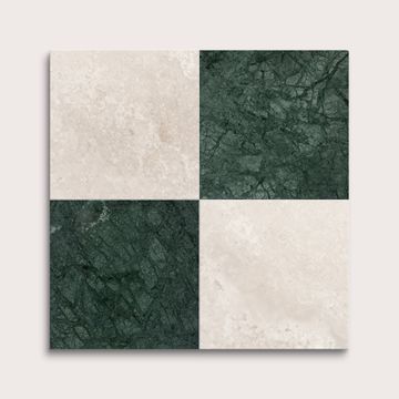 Beige Wave Cross Cut & Monte Verde 12x12 Limestone & Marble | Honed - Checkerboard Bundle by Riad Tile