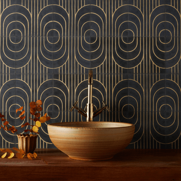 Art Deco Curve Ebony Cement Tile - Discontinued by Bert & May - view 6