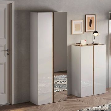 Armadio scarpiera ingresso 2 ante a specchio bianco lucido rovere Alba by BICA S.p.A - view 2
