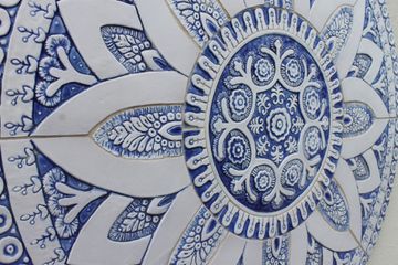 Ceramic wall mural blue suzani circle [85cm/33.4"] by G Vega - view 2
