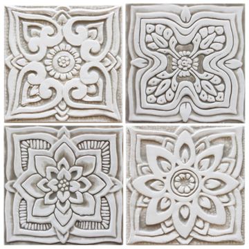 Handmade tile beige white mandala #3 [15cm/5.9"] by G Vega - view 3