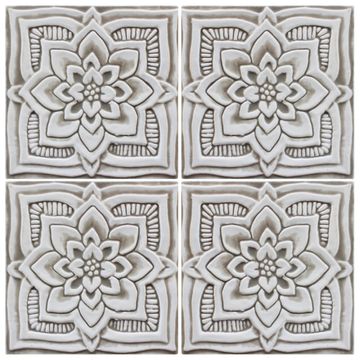 Handmade tile beige white mandala #3 [15cm/5.9"] by G Vega - view 2