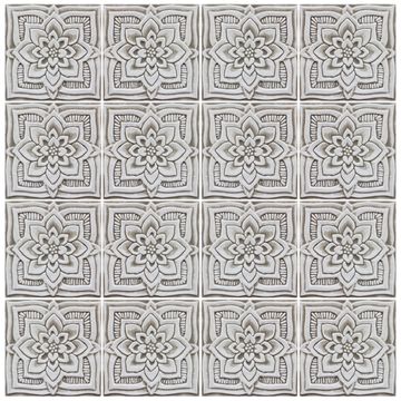 Handmade tile beige white mandala #3 [15cm/5.9"] by G Vega - view 7