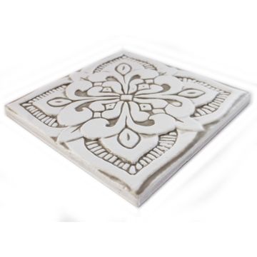 Handmade tile beige white moroccan #4 [15cm/5.9"] by G Vega - view 8