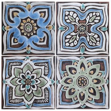 Handmade Tile matt blue Mandala #3 [15cm/5.9"] by G Vega - view 3