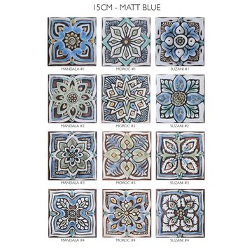Handmade Tile matt blue Mandala #3 [15cm/5.9"] by G Vega - view 5