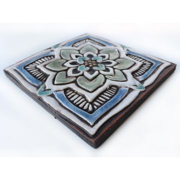 Handmade Tile matt blue Mandala #3 [15cm/5.9"] by G Vega - view 7