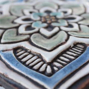 Handmade Tile matt blue Mandala #3 [15cm/5.9"] by G Vega - view 6