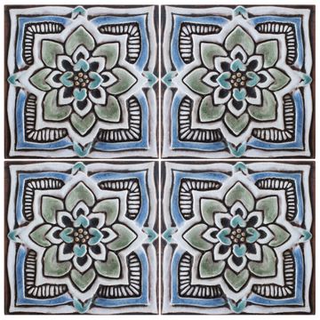 Handmade Tile matt blue Mandala #3 [15cm/5.9"] by G Vega - view 2