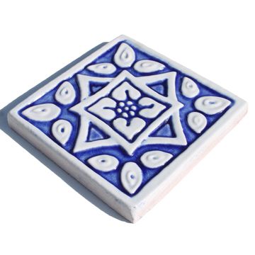 Handmade tile blue white Spanish #3 [10cm/3.9"] by G Vega - view 4