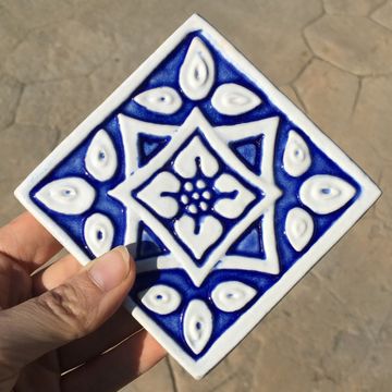 Handmade tile blue white Spanish #3 [10cm/3.9"] by G Vega - view 5