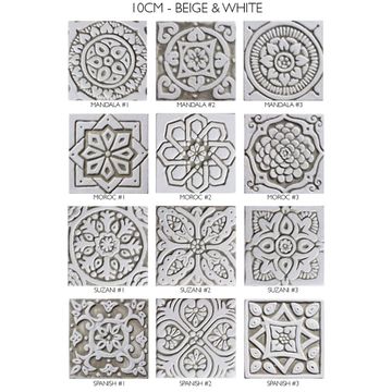 Handmade tile beige white Moroccan #1 [10cm/3.9"] by G Vega - view 4
