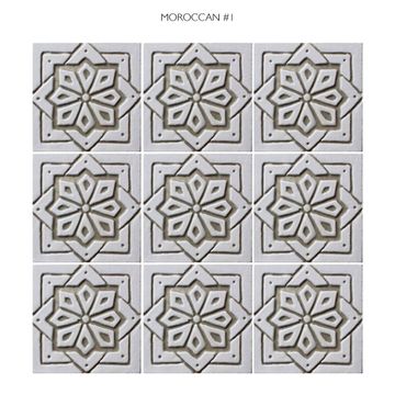 Handmade tile beige white Moroccan #1 [10cm/3.9"] by G Vega - view 2