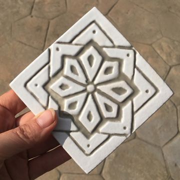 Handmade tile beige white Moroccan #1 [10cm/3.9"] by G Vega - view 6