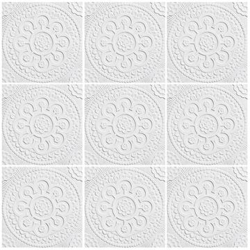 Handmade Tile white relief suzani #3 [30cm/11.8"] by G Vega - view 5