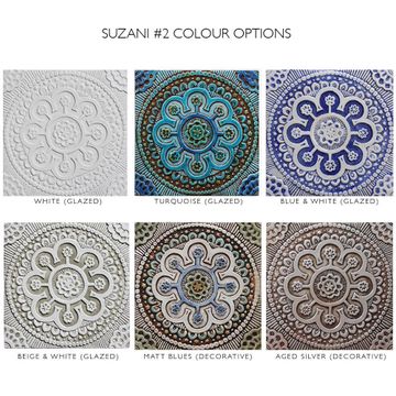 Handmade Tiles Set4 silver Suzani [30cm/11.8"] by G Vega - view 8