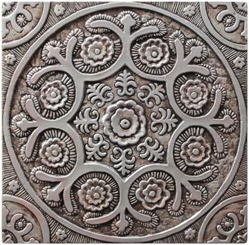 Handmade Tiles Set4 silver Suzani [30cm/11.8"] by G Vega - view 4