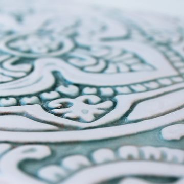 Handmade tile aqua white mandala #4 [20cm/7.8"] by G Vega - view 5