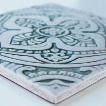 Handmade tile aqua white mandala #4 [20cm/7.8"] by G Vega - view 6