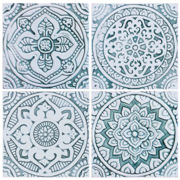 Handmade tile aqua white mandala #4 [20cm/7.8"] by G Vega - view 2