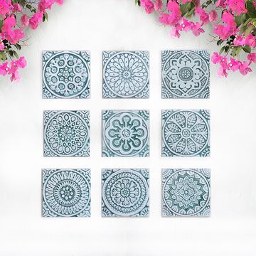 Handmade tile aqua white mandala #4 [20cm/7.8"] by G Vega - view 7