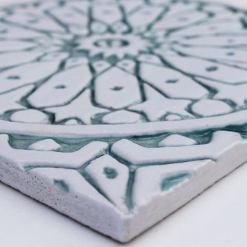 Handmade tile aqua white moroccan #1 [20cm/7.8"] by G Vega - view 6