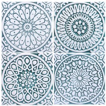 Handmade tile aqua white moroccan #1 [20cm/7.8"] by G Vega - view 2