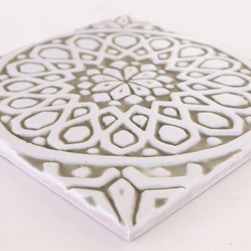 Handmade tile beige white moroccan #4 [20cm/7.8"] by G Vega - view 2