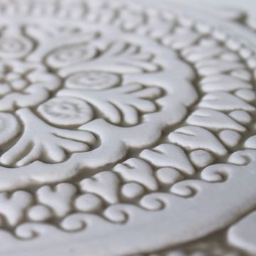 Handmade tile beige white suzani #4 [20cm/7.8"] by G Vega - view 6