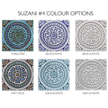 Handmade tile beige white suzani #4 [20cm/7.8"] by G Vega - view 5