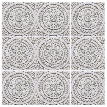 Handmade tile beige white suzani #4 [20cm/7.8"] by G Vega - view 2