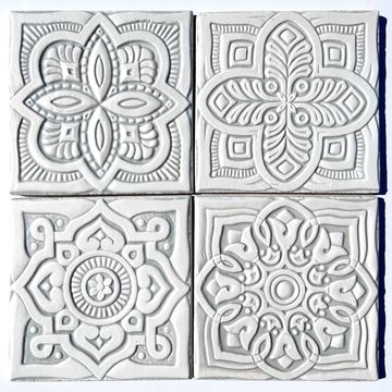 Handmade tile grey white Spanish #2 [15cm/5.9"] by G Vega - view 5
