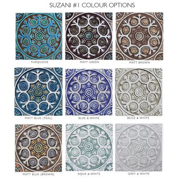 Handmade Tile Teal Suzani #1 [30cm/11.8"] by G Vega - view 5