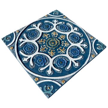 Handmade Tile Teal Suzani #1 [30cm/11.8"] by G Vega - view 2