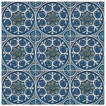 Handmade Tile Teal Suzani #1 [30cm/11.8"] by G Vega - view 4