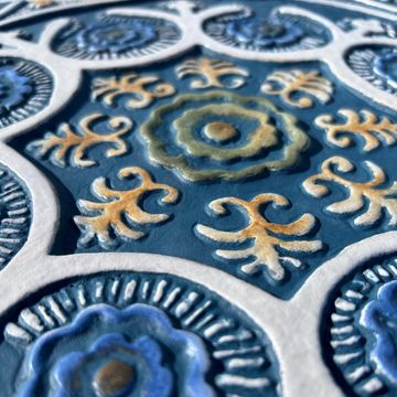 Handmade Tile Teal Suzani #1 [30cm/11.8"] by G Vega - view 3