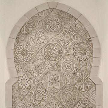 Handmade tile beige white mandala #3 [30cm/11.8"] by G Vega - view 9
