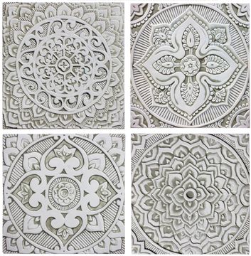 Handmade tile beige white mandala #3 [30cm/11.8"] by G Vega - view 2