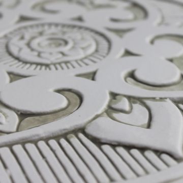 Handmade tile beige white mandala #3 [30cm/11.8"] by G Vega - view 7