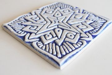 Handmade tile blue white moroccan #2 [15cm/5.9"] by G Vega - view 3