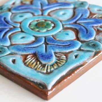 Handmade tile turquoise suzani #1 [15cm/5.9"] by G Vega - view 3