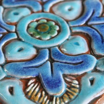 Handmade tile turquoise suzani #1 [15cm/5.9"] by G Vega - view 2