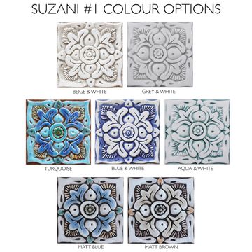 Handmade tile turquoise suzani #1 [15cm/5.9"] by G Vega - view 6