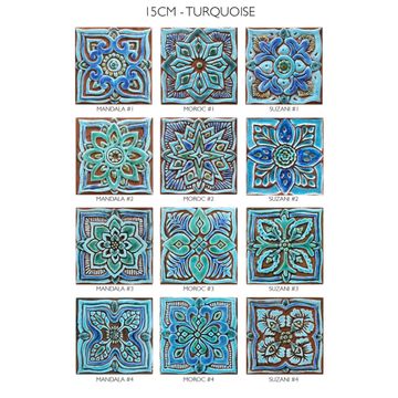 Handmade tile turquoise suzani #1 [15cm/5.9"] by G Vega - view 5