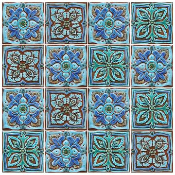 Handmade tile turquoise suzani #1 [15cm/5.9"] by G Vega - view 8