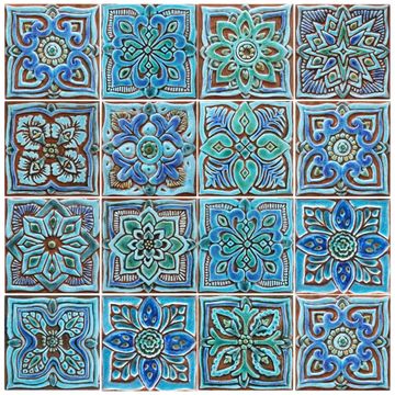 Handmade tile turquoise suzani #1 [15cm/5.9"] by G Vega - view 9