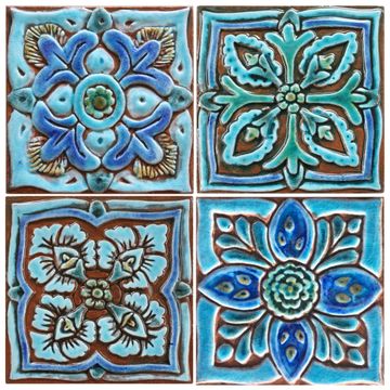 Handmade tile turquoise suzani #1 [15cm/5.9"] by G Vega - view 4