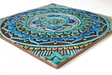 Handmade tile turquoise mandala #7 [30cm/11.8"] by G Vega - view 2