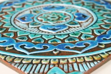 Handmade tile turquoise mandala #7 [30cm/11.8"] by G Vega - view 3